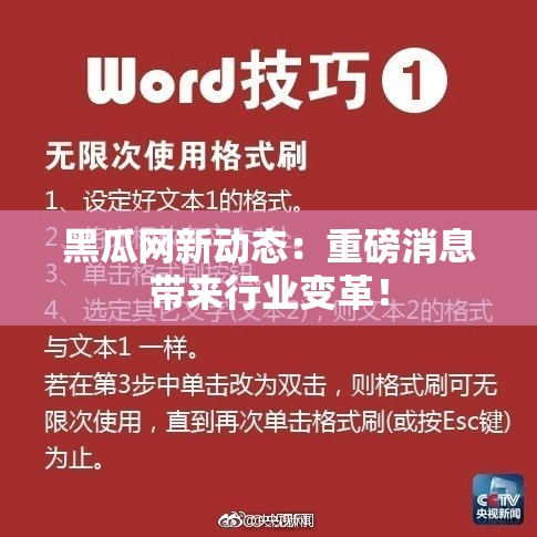 黑瓜网新动态：重磅消息带来行业变革！